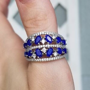 🆕️S925-Genuine Blue Sapphire/White Cubic Zirconia